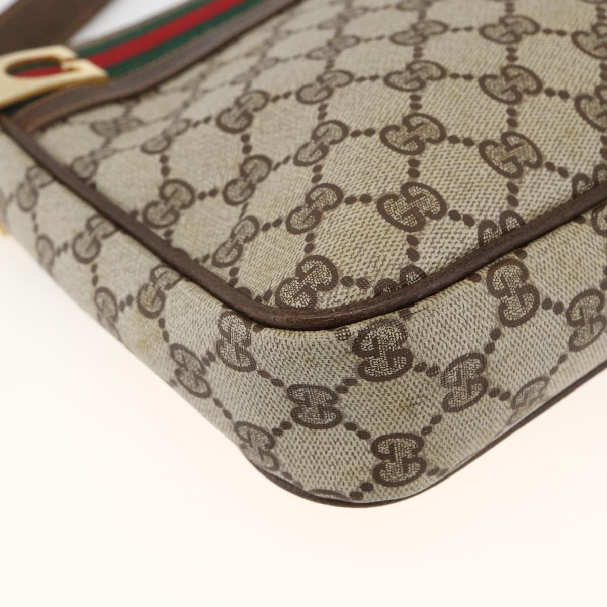 GUCCI GG Supreme Web Sherry Line Shoulder Bag PVC Beige Red Green Auth ARZ590A