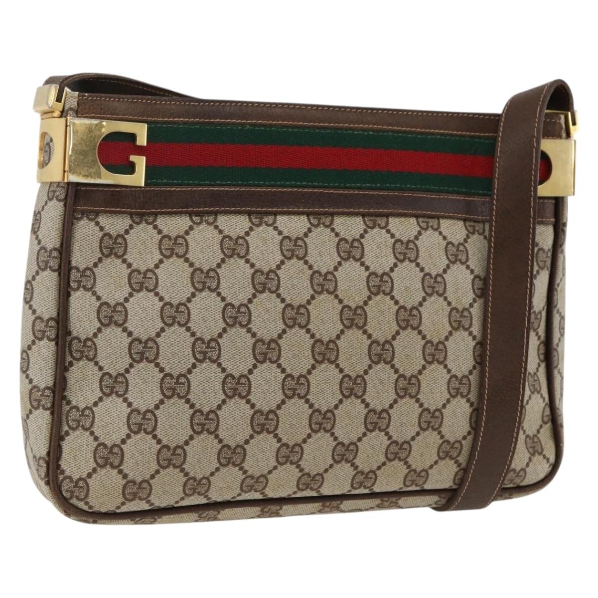 GUCCI GG Supreme Web Sherry Line Shoulder Bag PVC Beige Red Green Auth ARZ590A