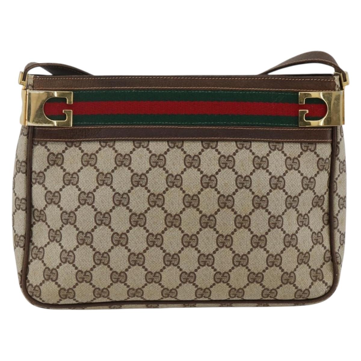 GUCCI GG Supreme Web Sherry Line Shoulder Bag PVC Beige Red Green Auth ARZ590A