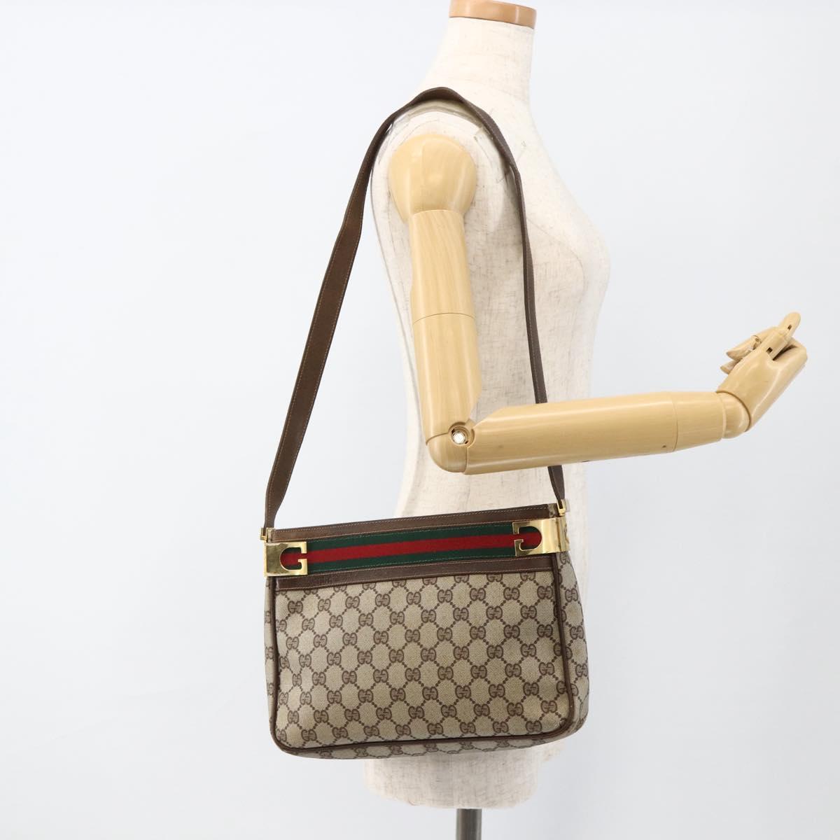 GUCCI GG Supreme Web Sherry Line Shoulder Bag PVC Beige Red Green Auth ARZ590A