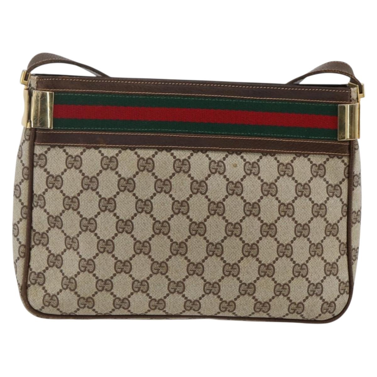 GUCCI GG Supreme Web Sherry Line Shoulder Bag PVC Beige Red Green Auth ARZ590A