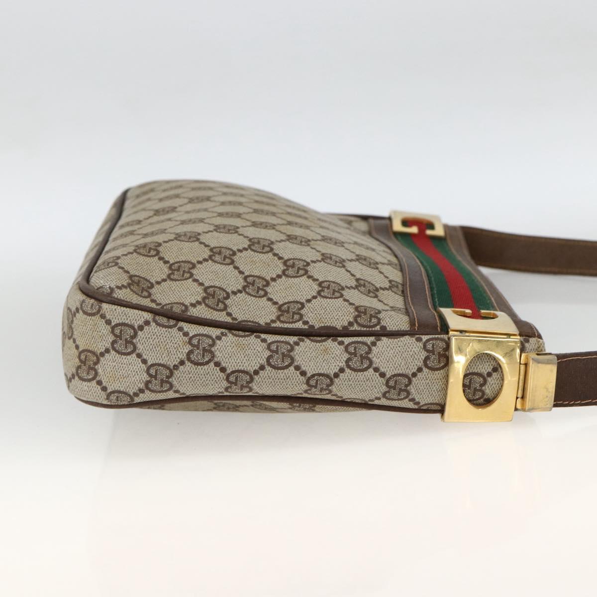 GUCCI GG Supreme Web Sherry Line Shoulder Bag PVC Beige Red Green Auth ARZ590A