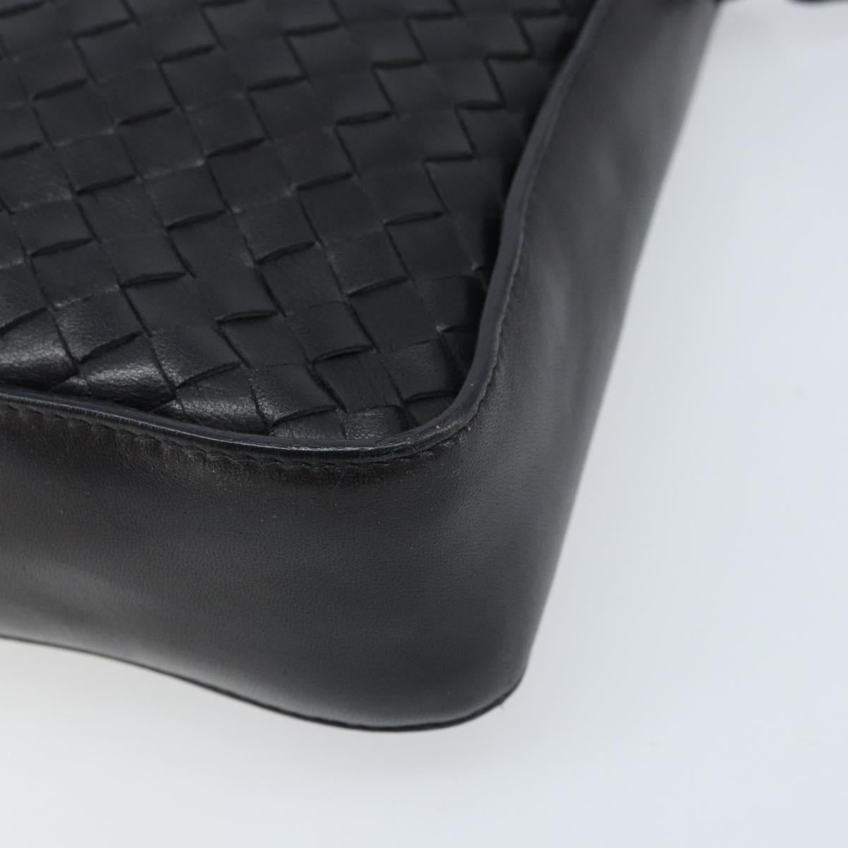 BOTTEGA VENETA INTRECCIATO Shoulder Bag Leather Black Gold Auth ARZ592