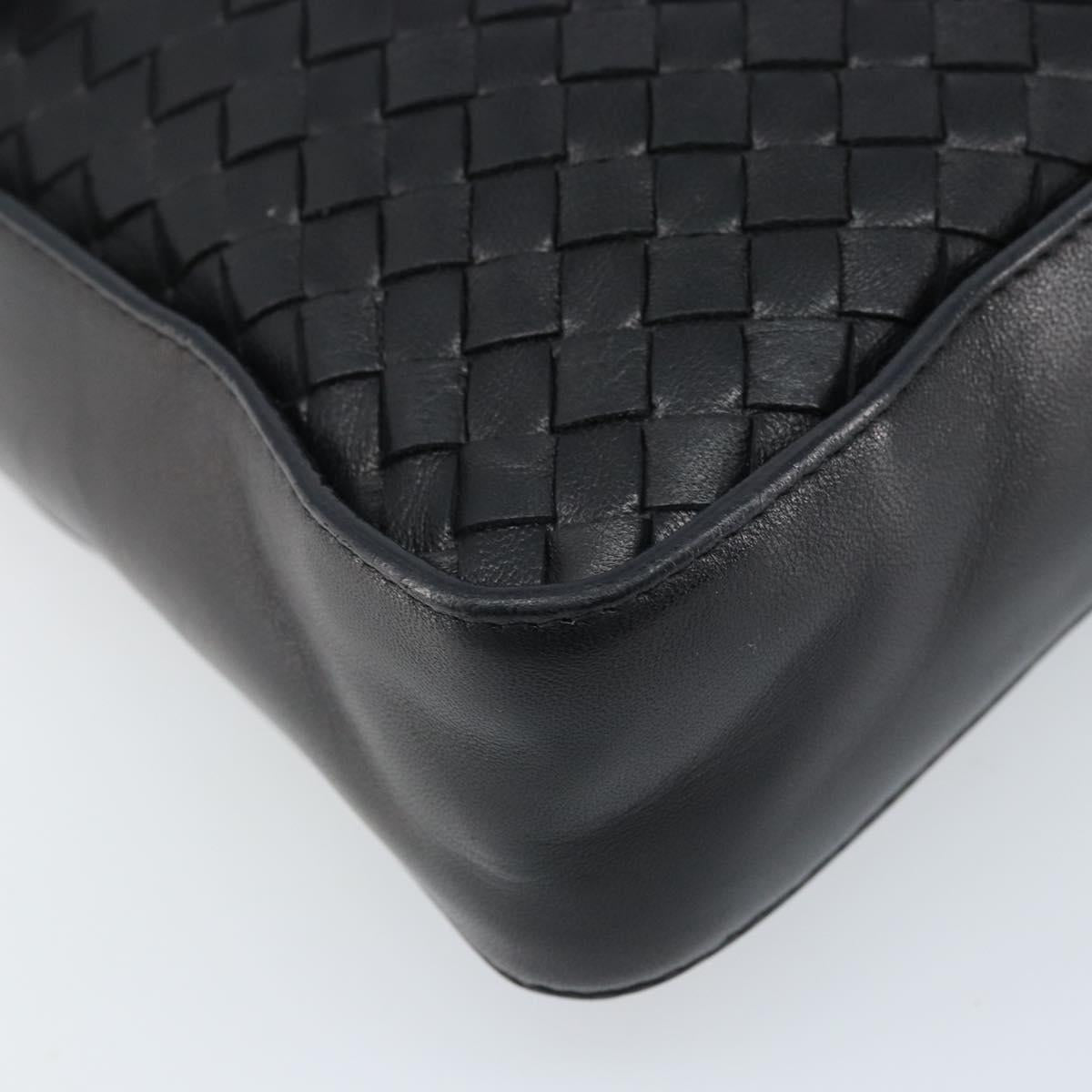 BOTTEGA VENETA INTRECCIATO Shoulder Bag Leather Black Gold Auth ARZ592