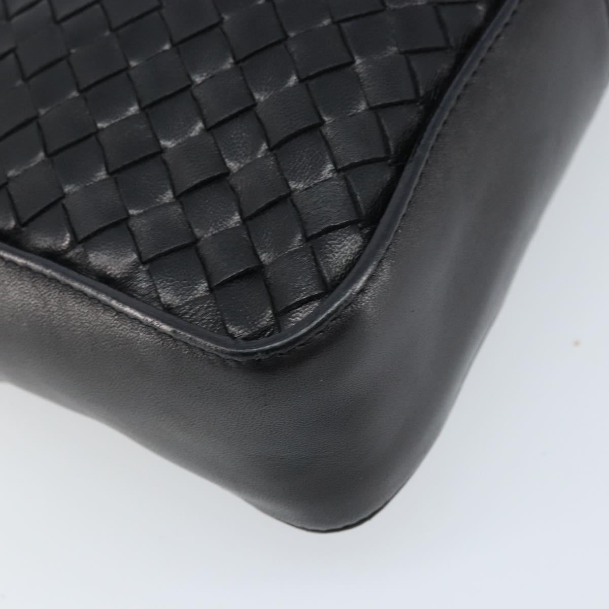 BOTTEGA VENETA INTRECCIATO Shoulder Bag Leather Black Gold Auth ARZ592