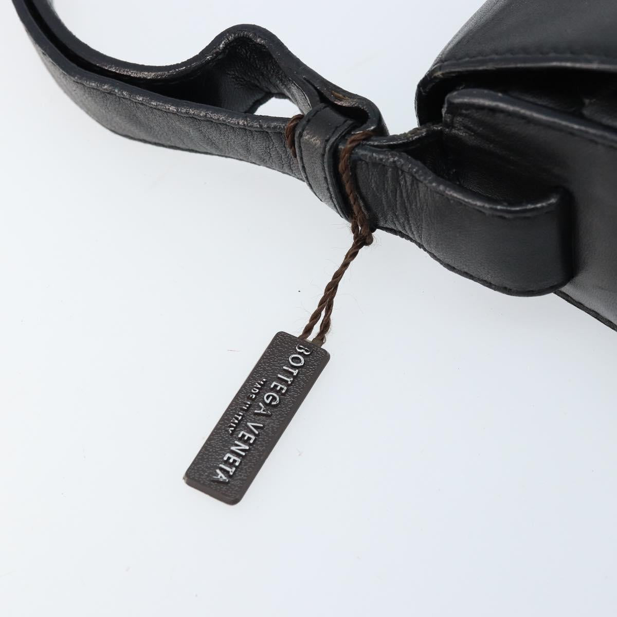 BOTTEGA VENETA INTRECCIATO Shoulder Bag Leather Black Gold Auth ARZ592