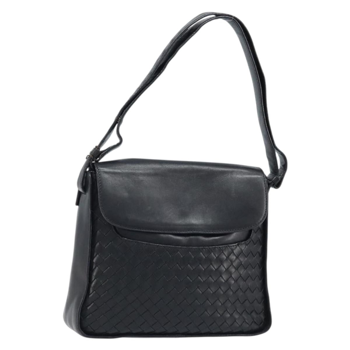 BOTTEGA VENETA INTRECCIATO Shoulder Bag Leather Black Gold Auth ARZ592