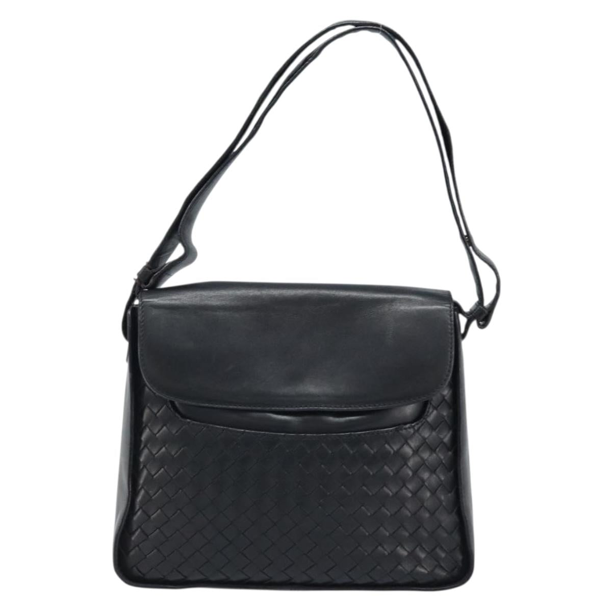 BOTTEGA VENETA INTRECCIATO Shoulder Bag Leather Black Gold Auth ARZ592