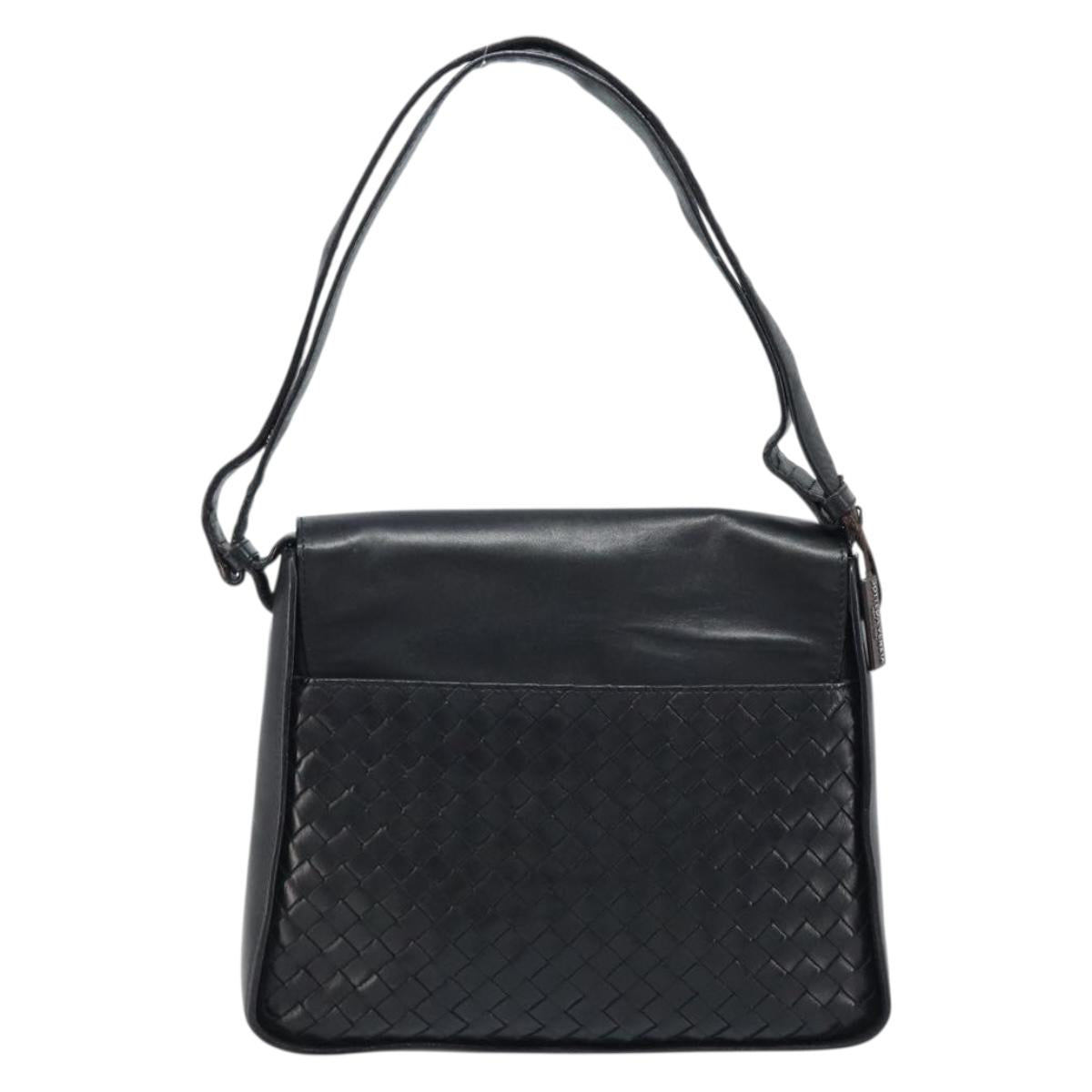 BOTTEGA VENETA INTRECCIATO Shoulder Bag Leather Black Gold Auth ARZ592