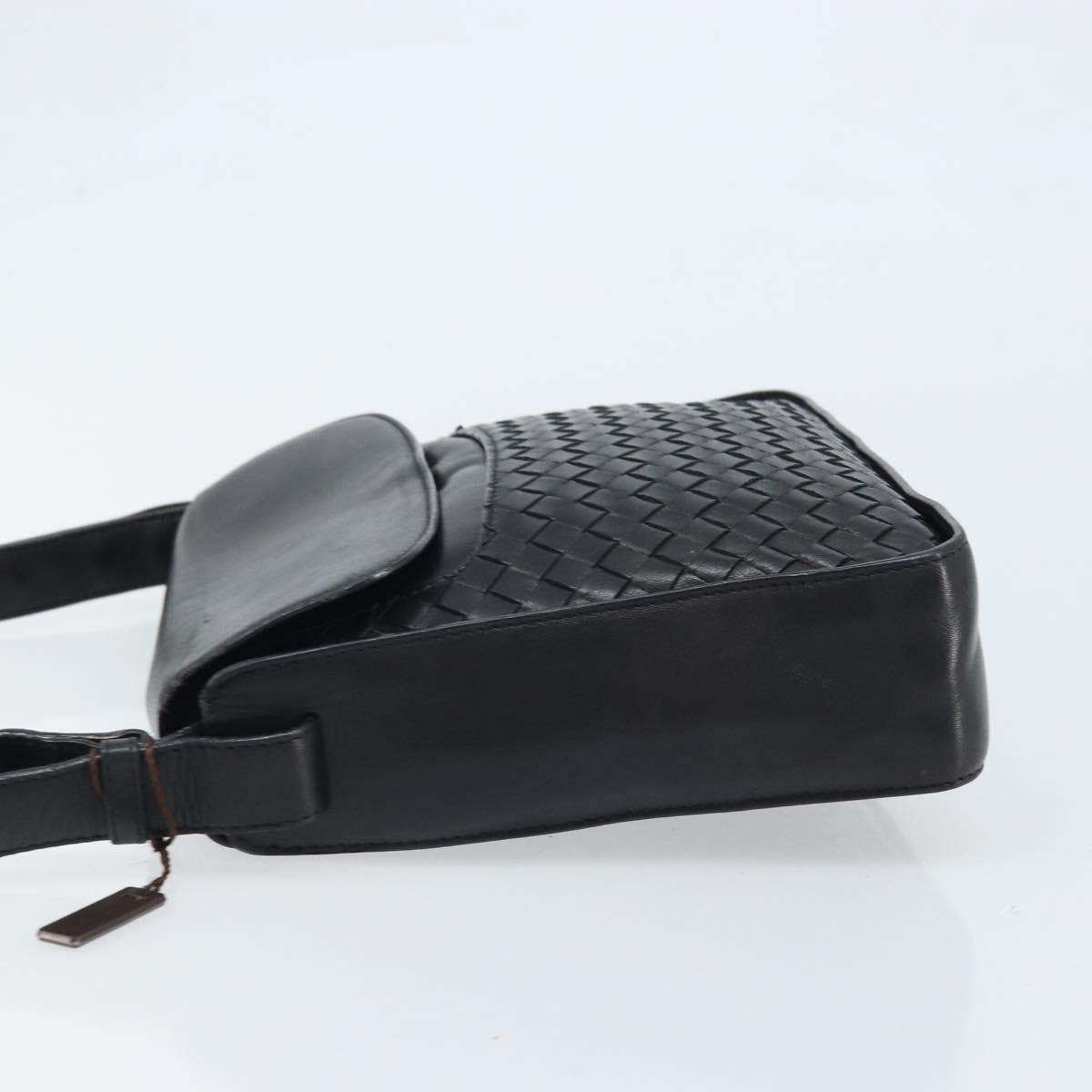 BOTTEGA VENETA INTRECCIATO Shoulder Bag Leather Black Gold Auth ARZ592