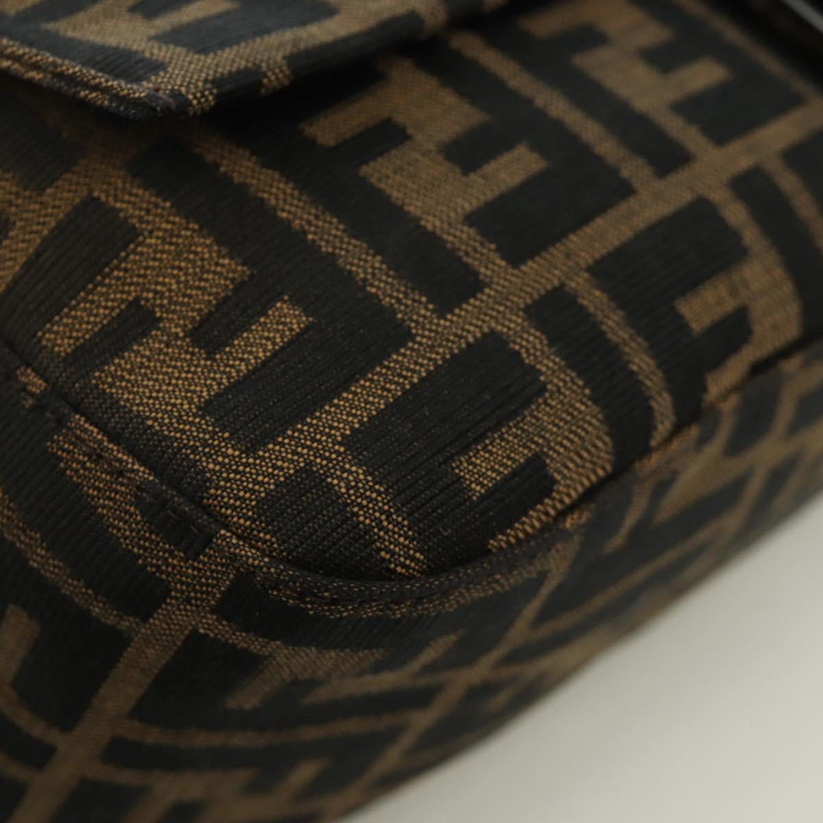 FENDI Zucca Canvas Mamma Baguette Shoulder Bag Black Brown Auth ARZ597SAV