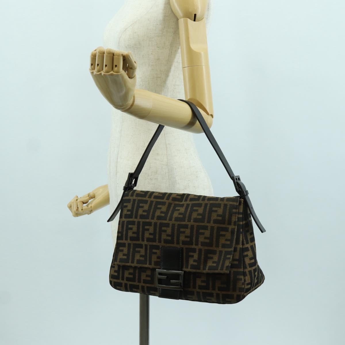 FENDI Zucca Canvas Mamma Baguette Shoulder Bag Black Brown Auth ARZ597SAV