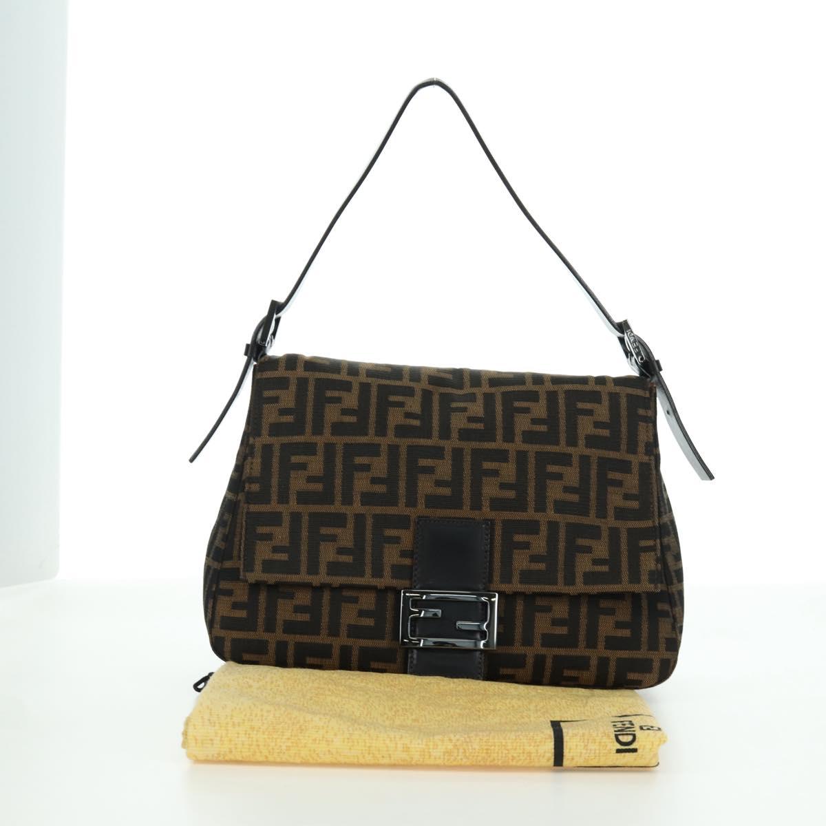 FENDI Zucca Canvas Mamma Baguette Shoulder Bag Black Brown Auth ARZ597SAV