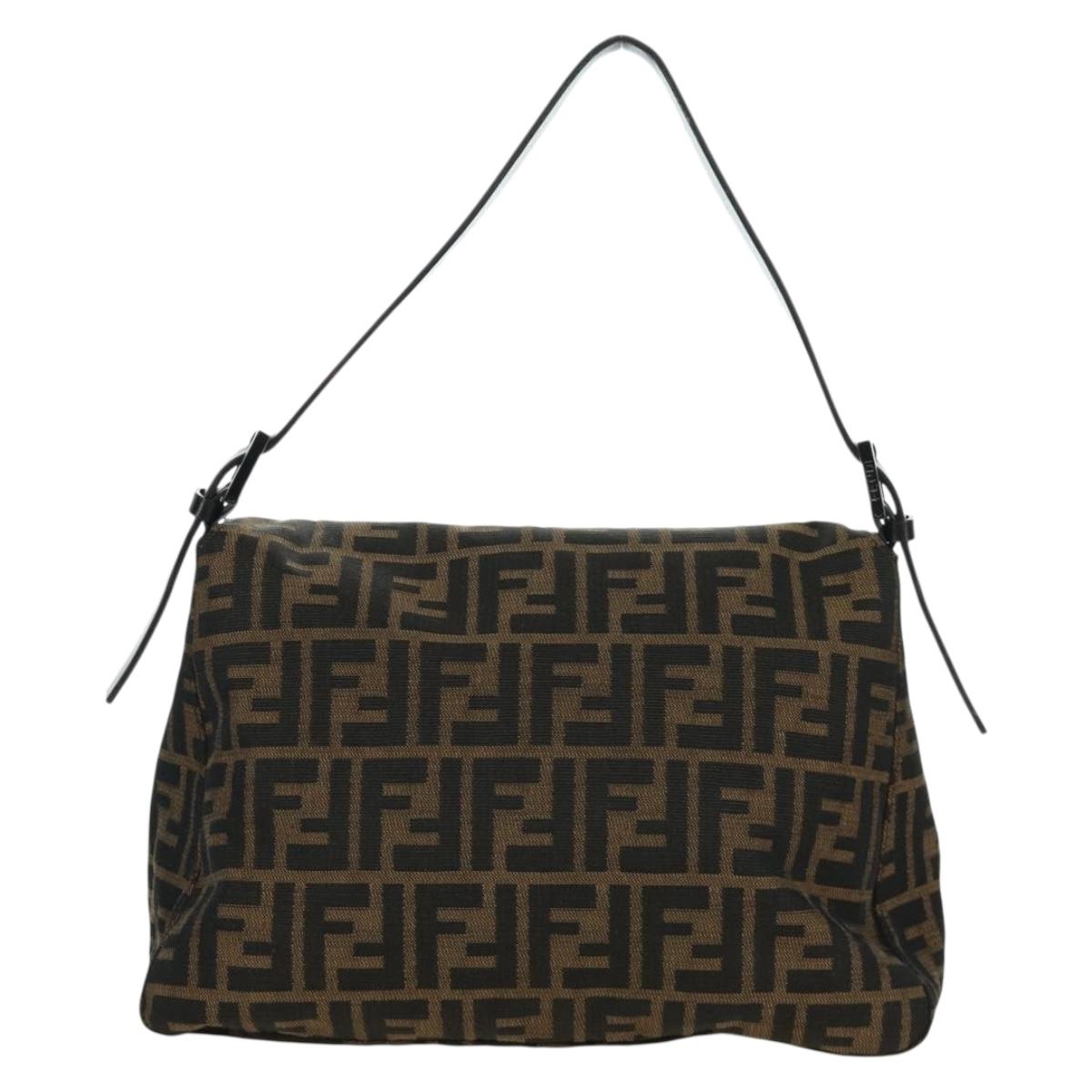 FENDI Zucca Canvas Mamma Baguette Shoulder Bag Black Brown Auth ARZ597SAV