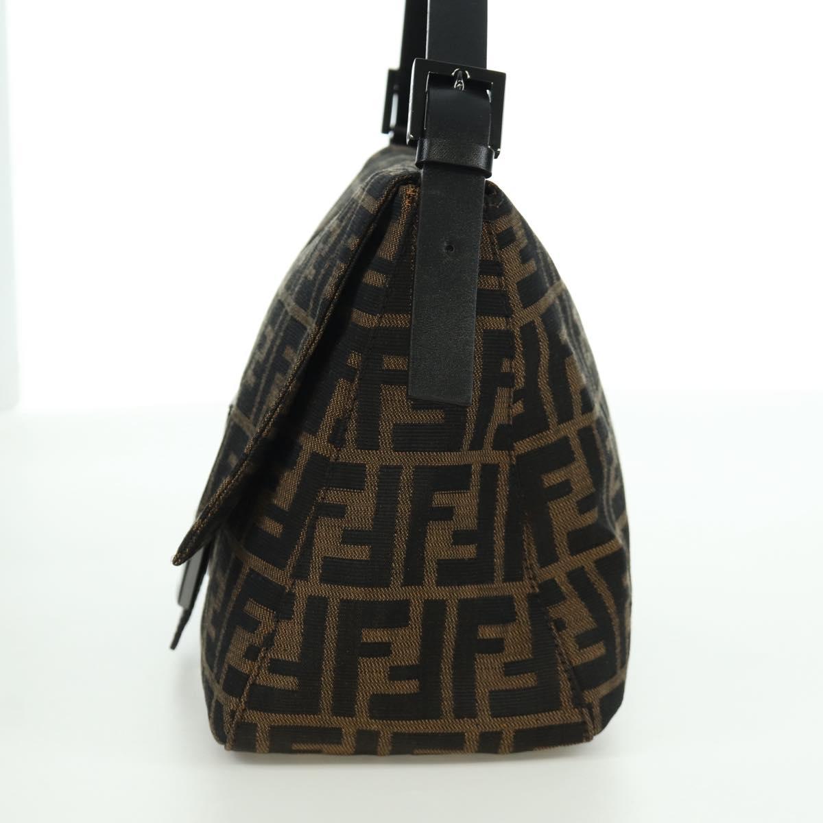 FENDI Zucca Canvas Mamma Baguette Shoulder Bag Black Brown Auth ARZ597SAV