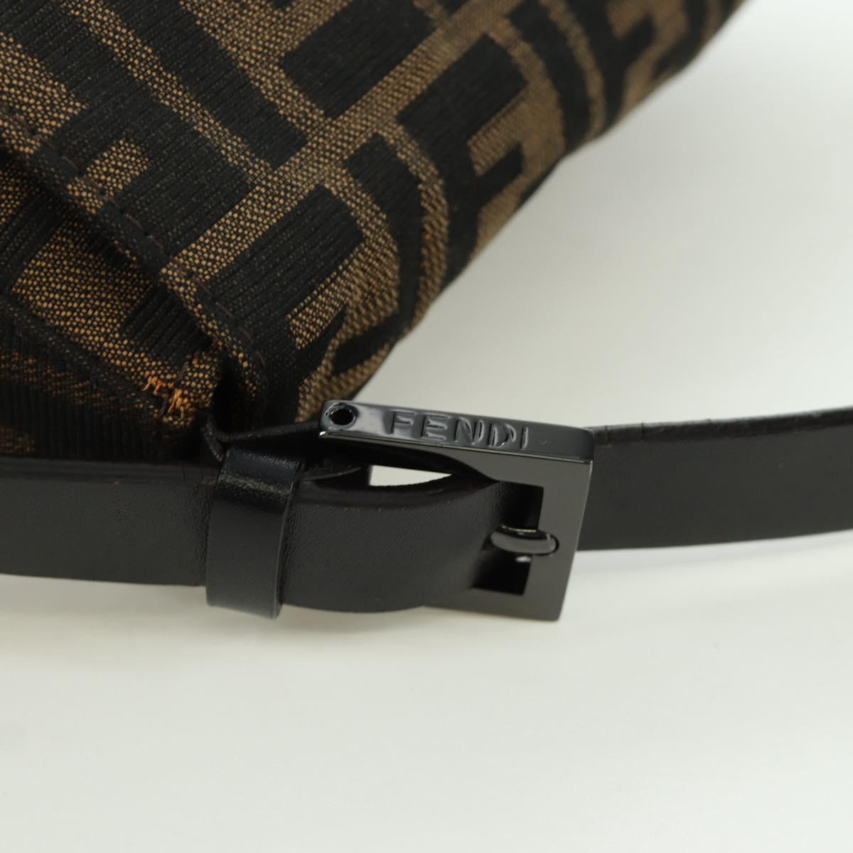 FENDI Zucca Canvas Mamma Baguette Shoulder Bag Black Brown Auth ARZ597SAV