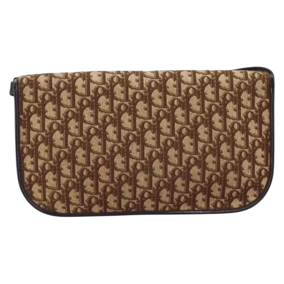 Christian Dior Trotter Canvas Shoulder Bag Brown Gold Auth ARZ598