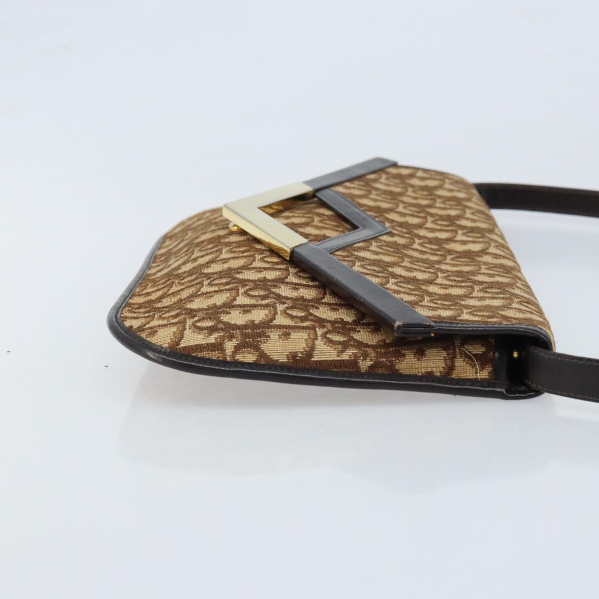 Christian Dior Trotter Canvas Shoulder Bag Brown Gold Auth ARZ598