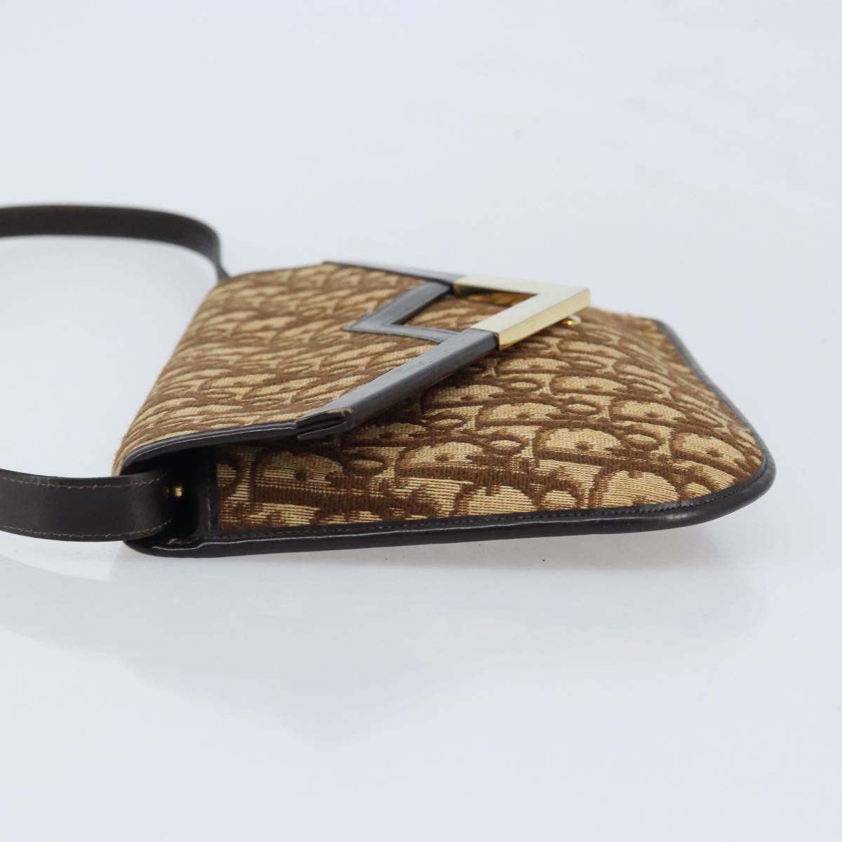 Christian Dior Trotter Canvas Shoulder Bag Brown Gold Auth ARZ598