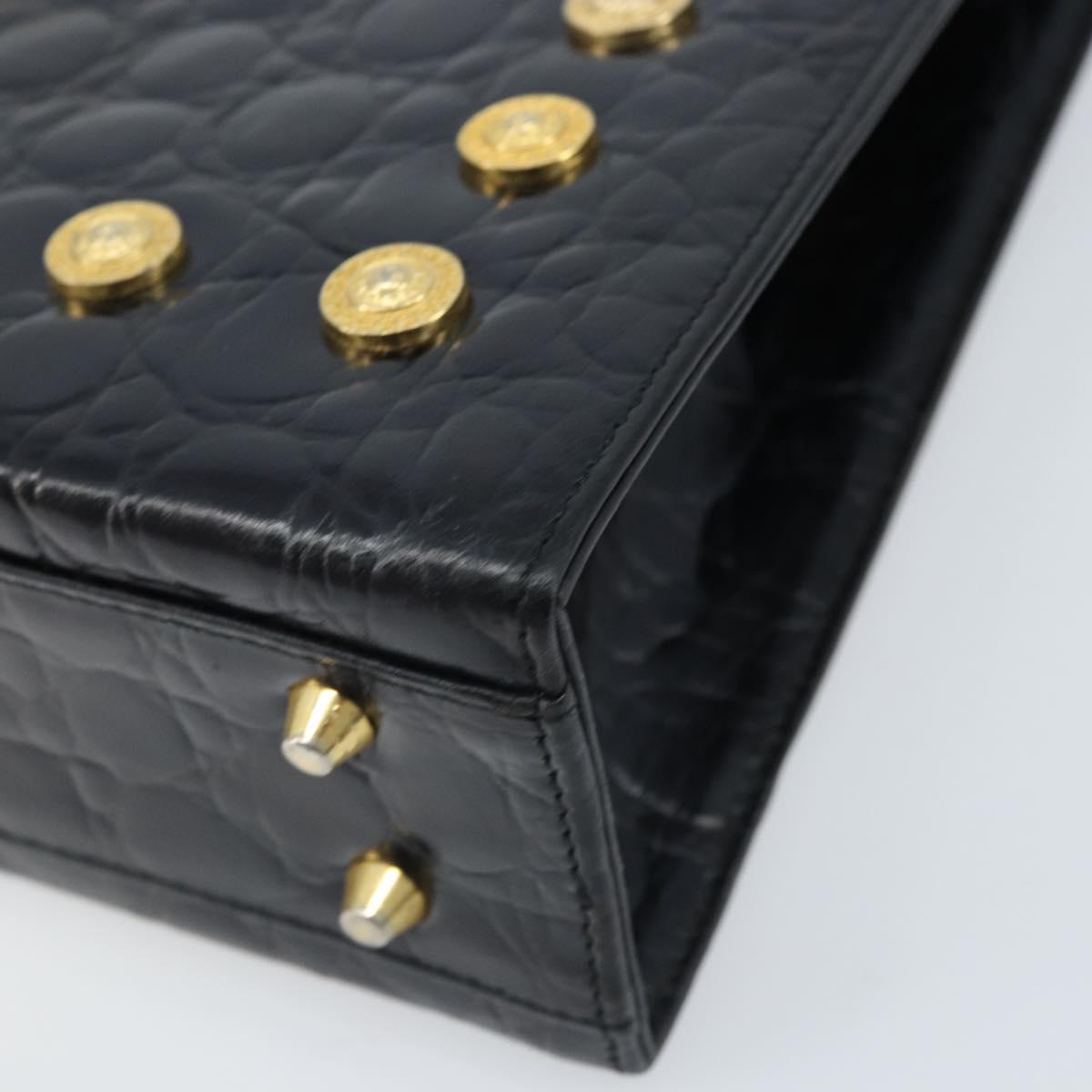 Gianni Versace Shoulder Bag Embossed leather Black Gold Auth ARZ600A