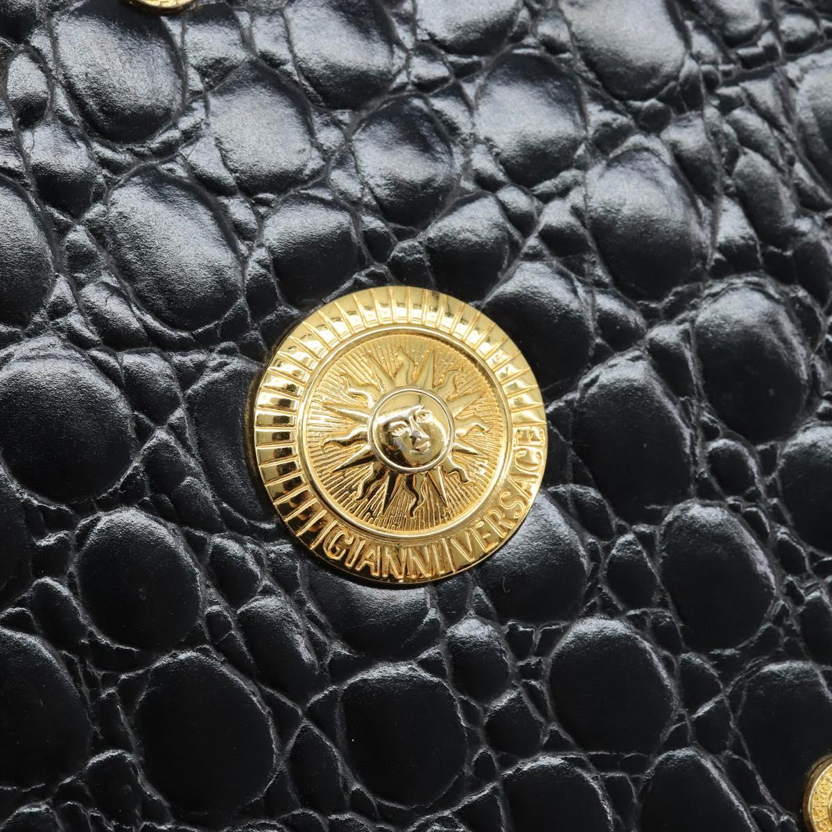 Gianni Versace Shoulder Bag Embossed leather Black Gold Auth ARZ600A