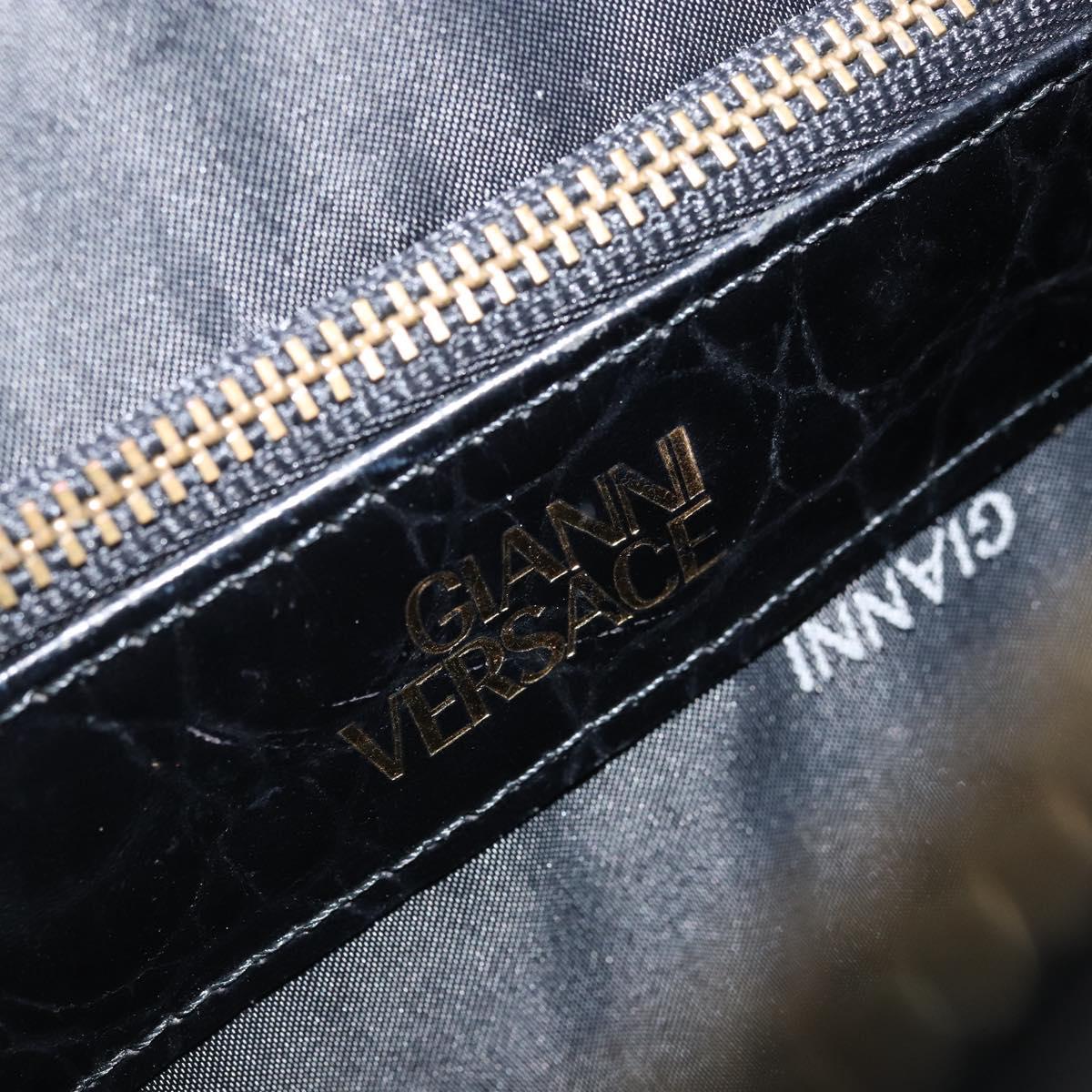 Gianni Versace Shoulder Bag Embossed leather Black Gold Auth ARZ600A