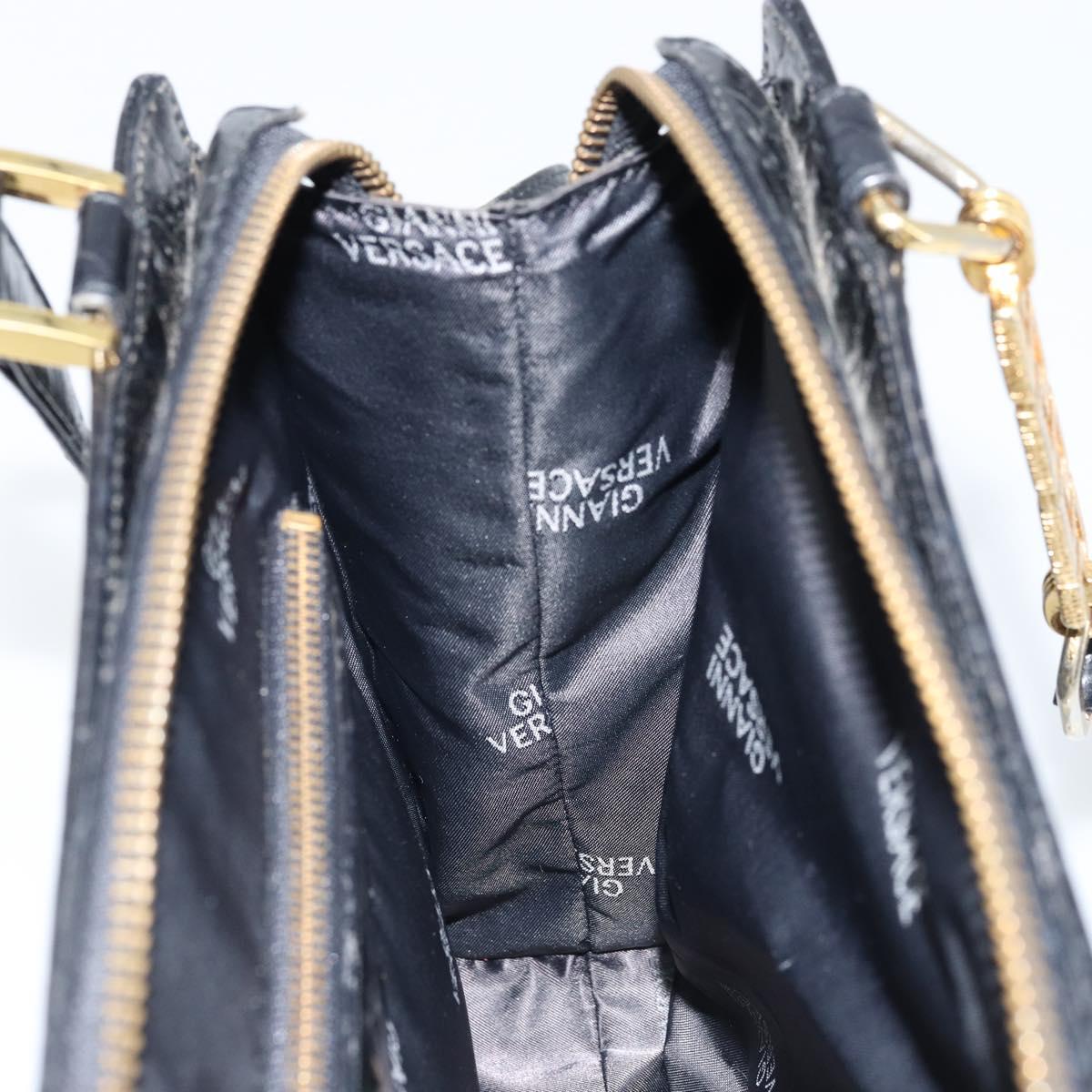 Gianni Versace Shoulder Bag Embossed leather Black Gold Auth ARZ600A