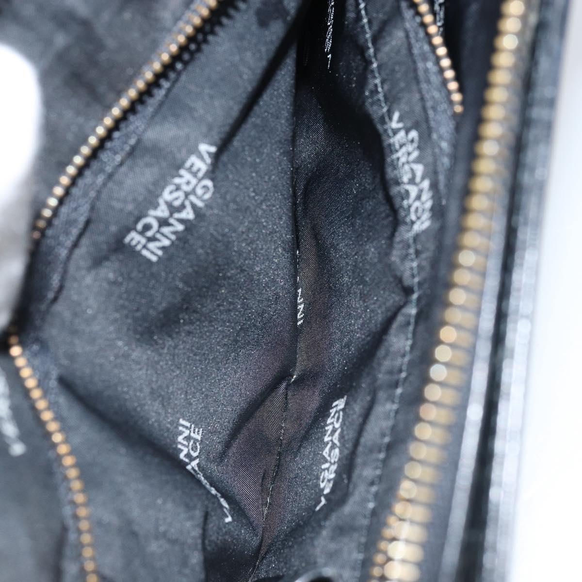 Gianni Versace Shoulder Bag Embossed leather Black Gold Auth ARZ600A