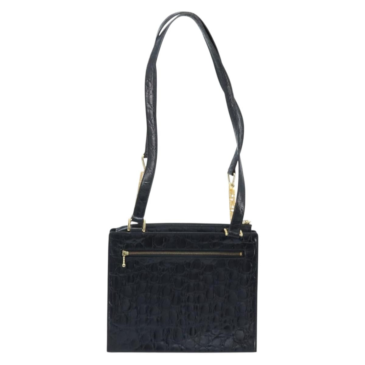 Gianni Versace Shoulder Bag Embossed leather Black Gold Auth ARZ600A