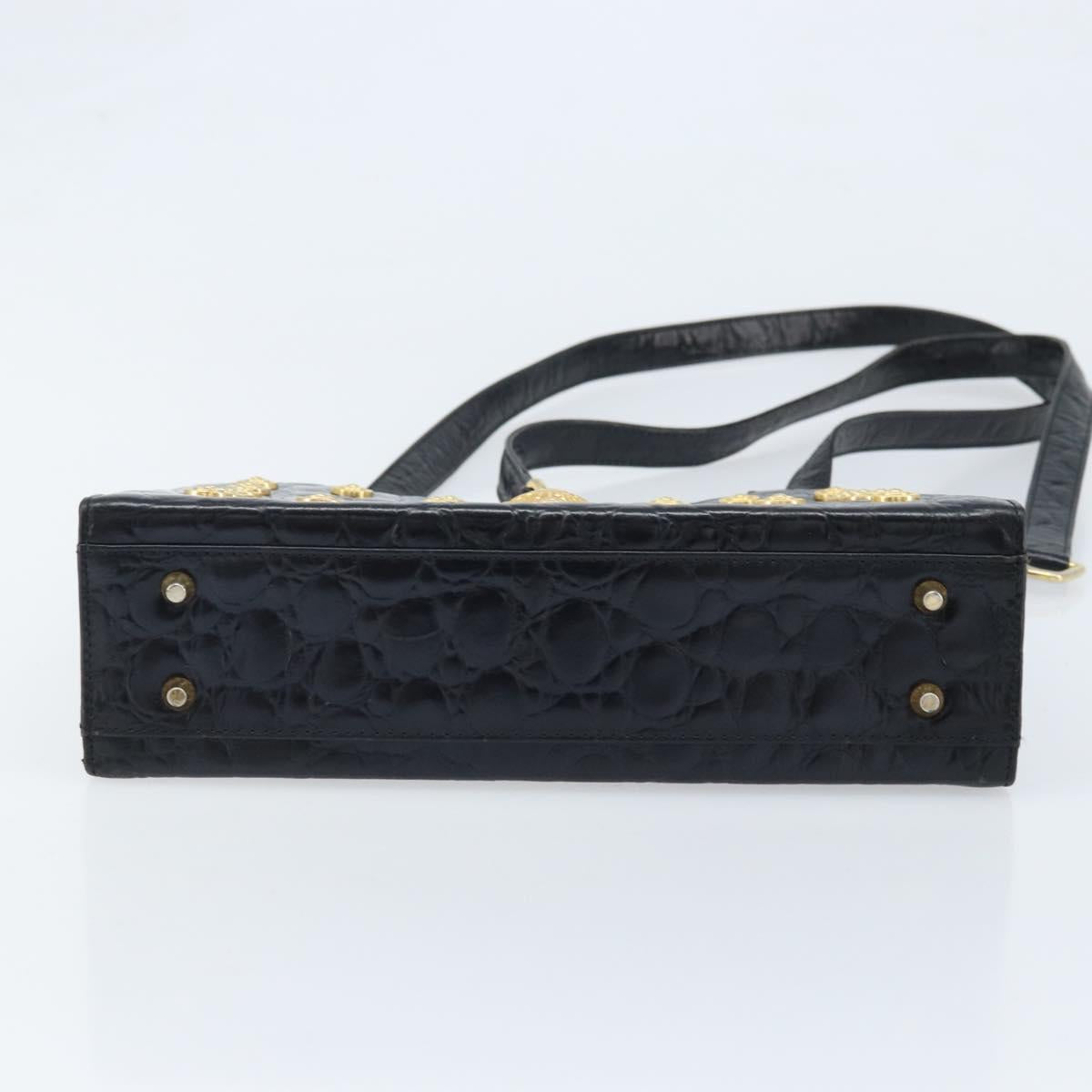 Gianni Versace Shoulder Bag Embossed leather Black Gold Auth ARZ600A
