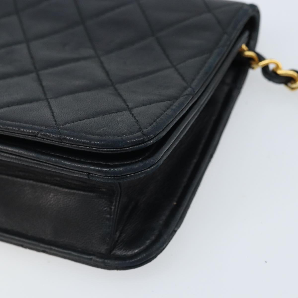 CHANEL Matelasse Chain Shoulder Bag Lamb Skin Black Gold CC Auth ARZ605