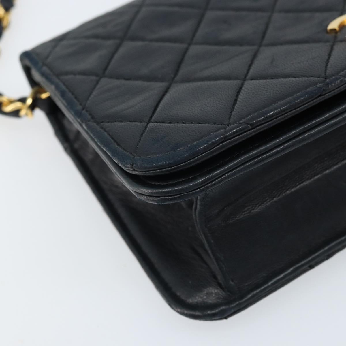 CHANEL Matelasse Chain Shoulder Bag Lamb Skin Black Gold CC Auth ARZ605