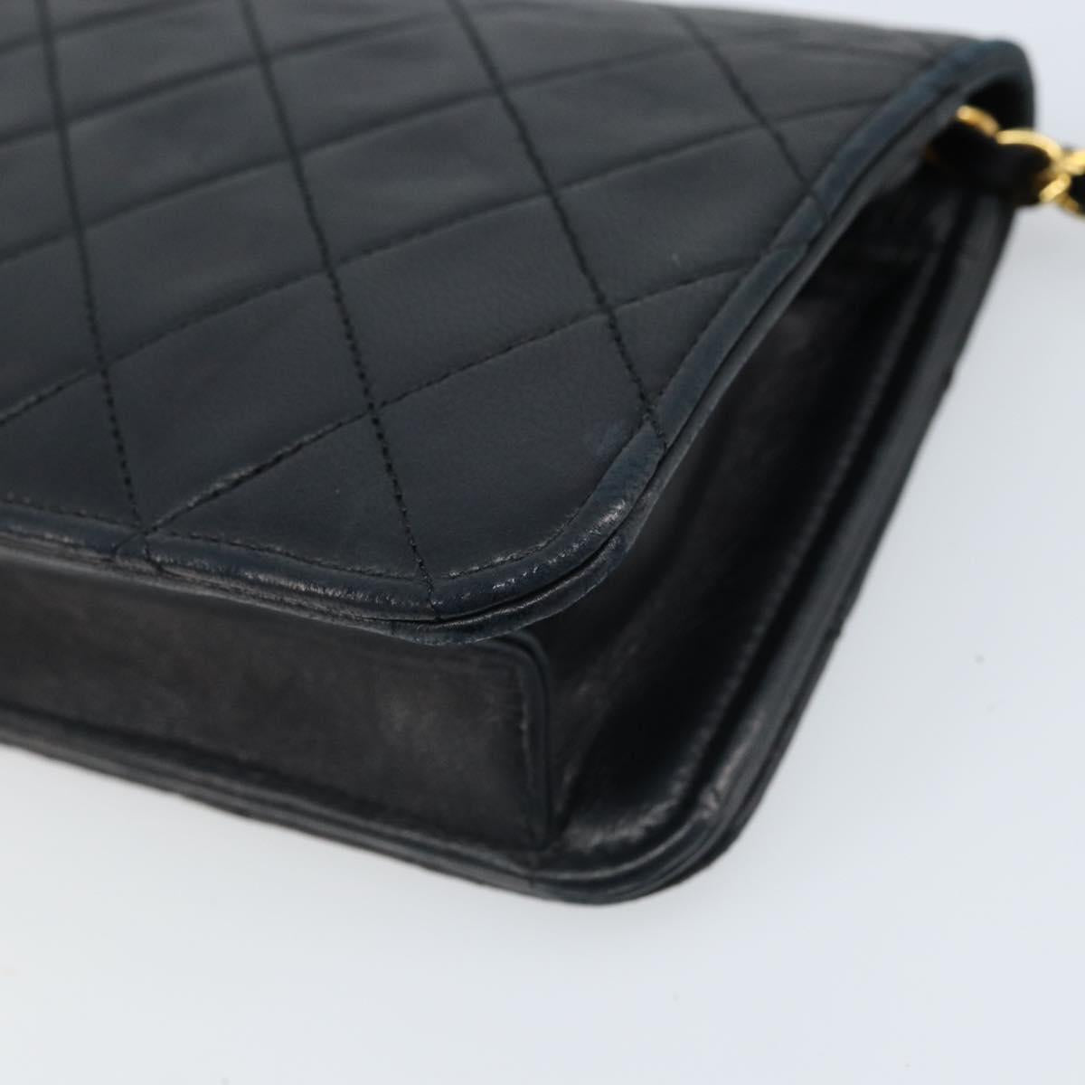 CHANEL Matelasse Chain Shoulder Bag Lamb Skin Black Gold CC Auth ARZ605