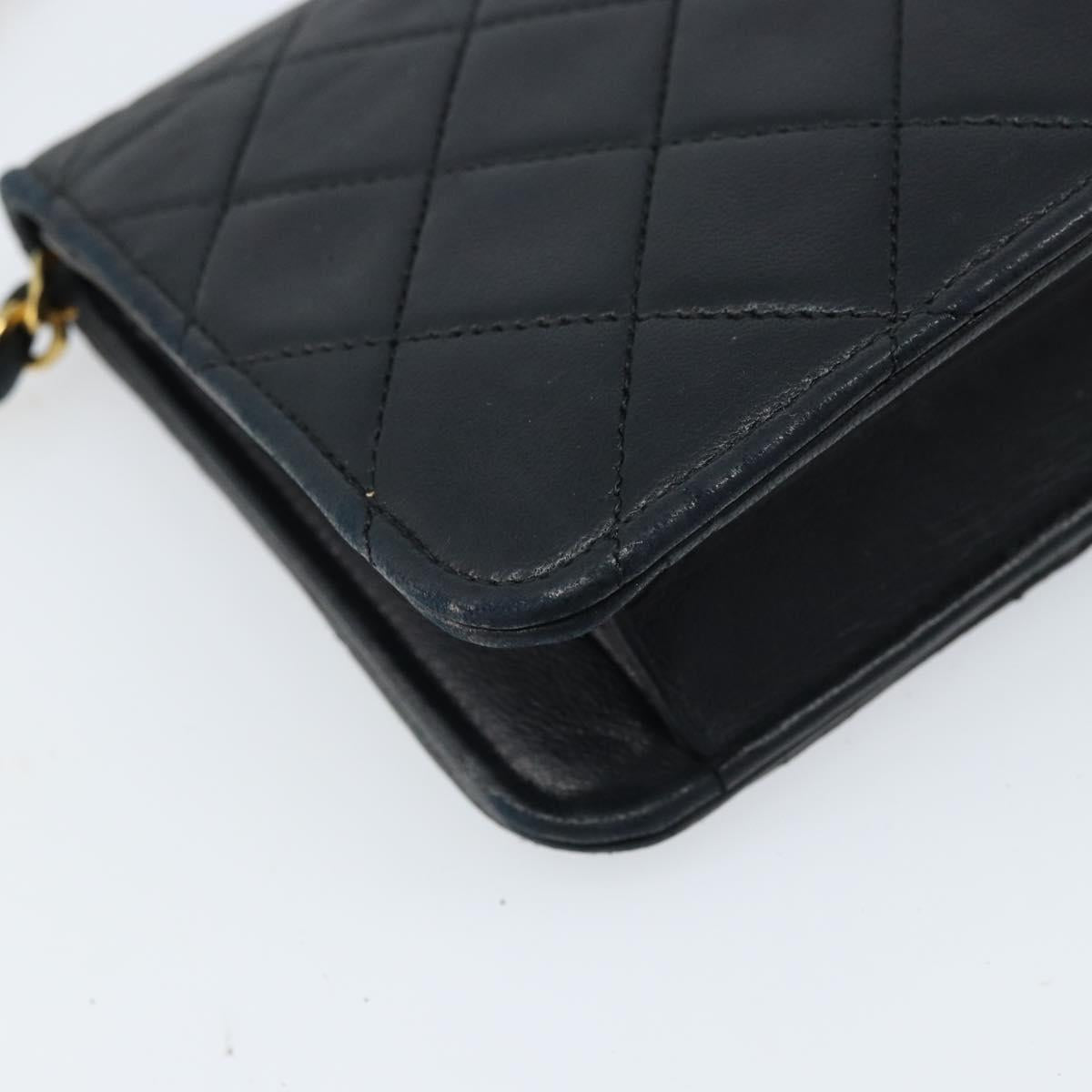 CHANEL Matelasse Chain Shoulder Bag Lamb Skin Black Gold CC Auth ARZ605