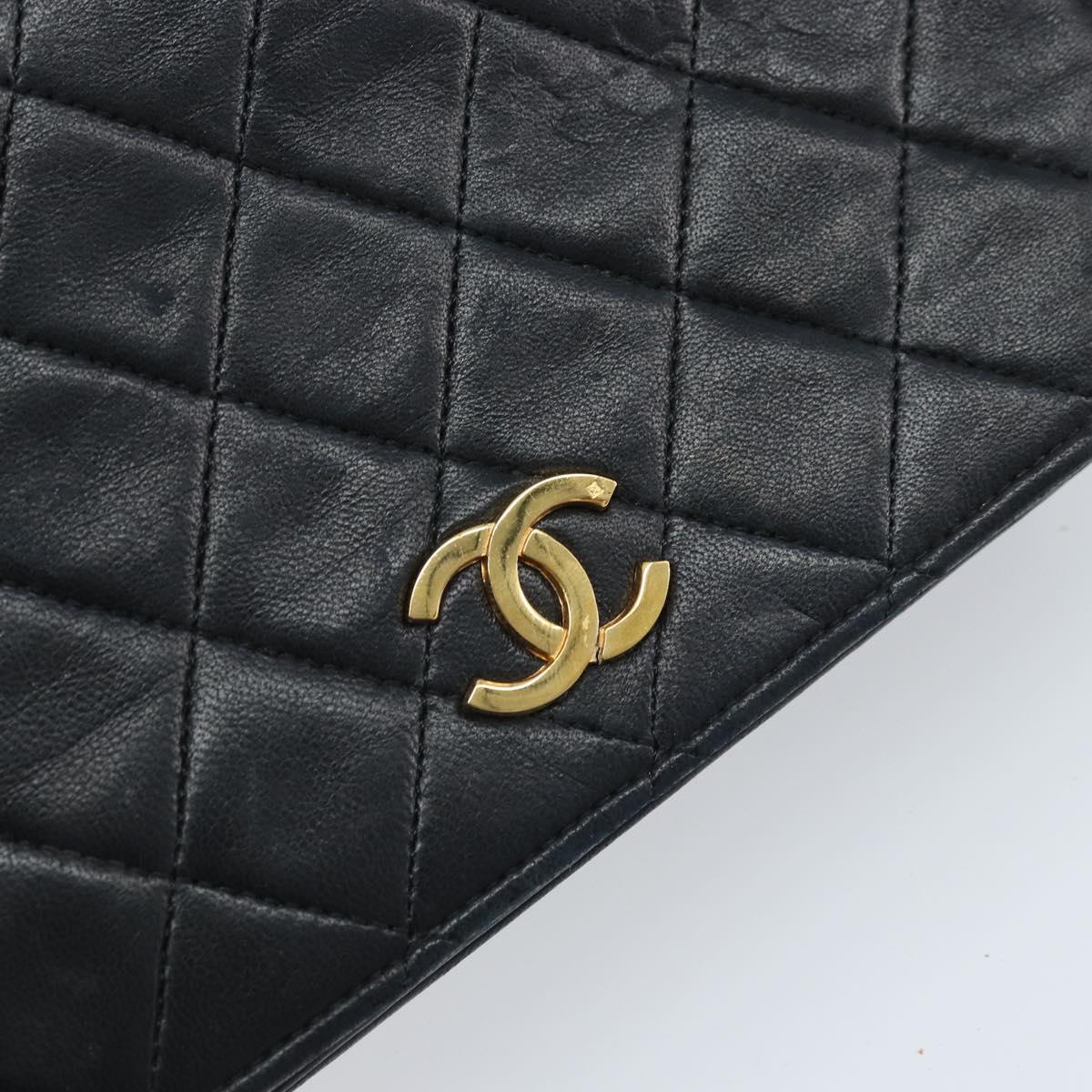 CHANEL Matelasse Chain Shoulder Bag Lamb Skin Black Gold CC Auth ARZ605
