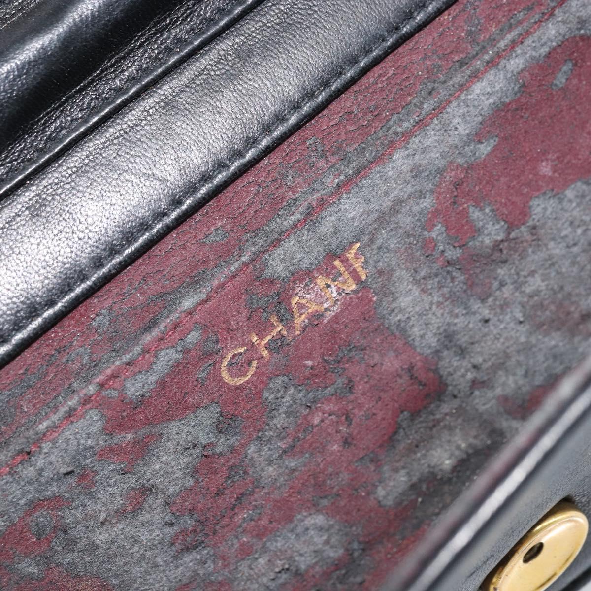 CHANEL Matelasse Chain Shoulder Bag Lamb Skin Black Gold CC Auth ARZ605