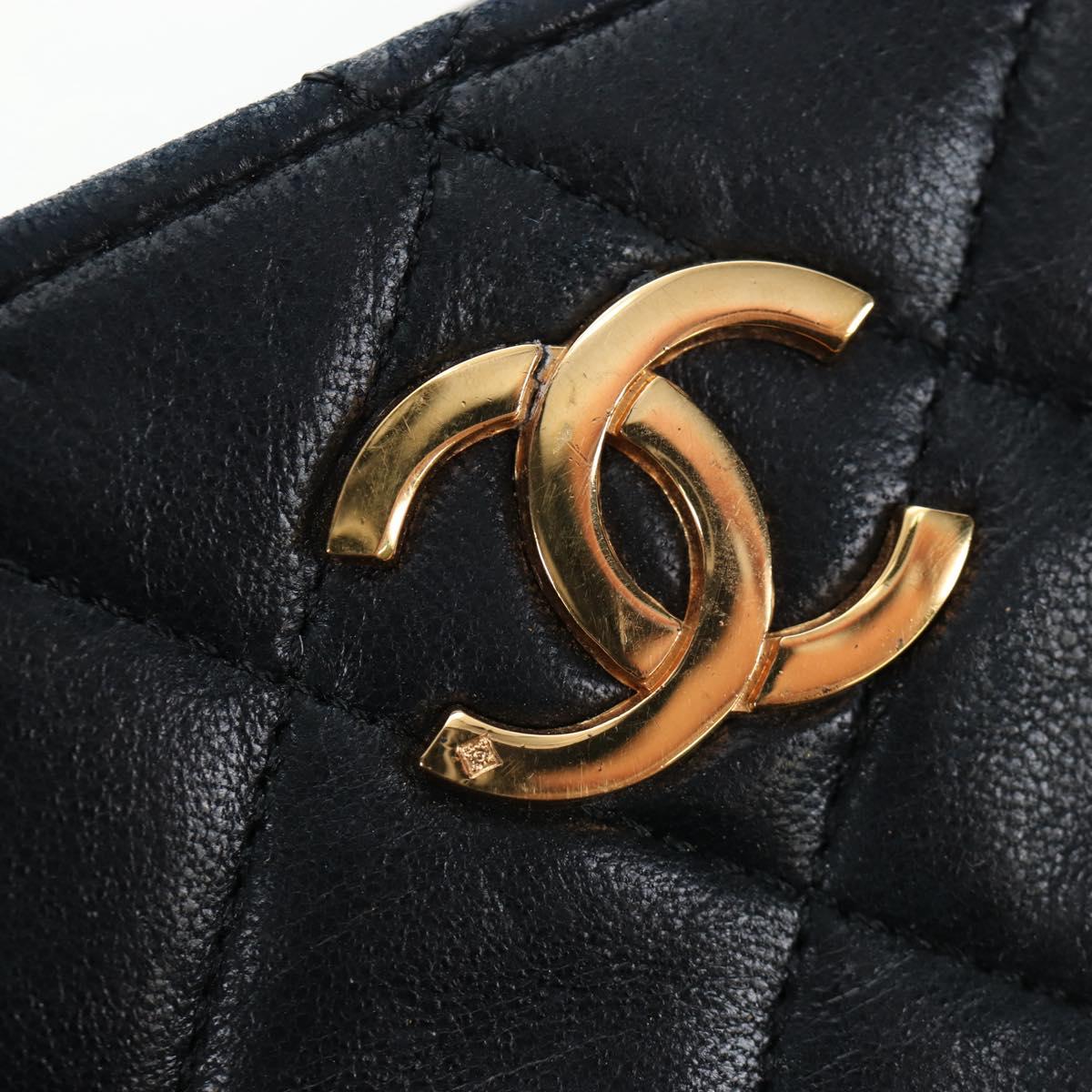 CHANEL Matelasse Chain Shoulder Bag Lamb Skin Black Gold CC Auth ARZ605