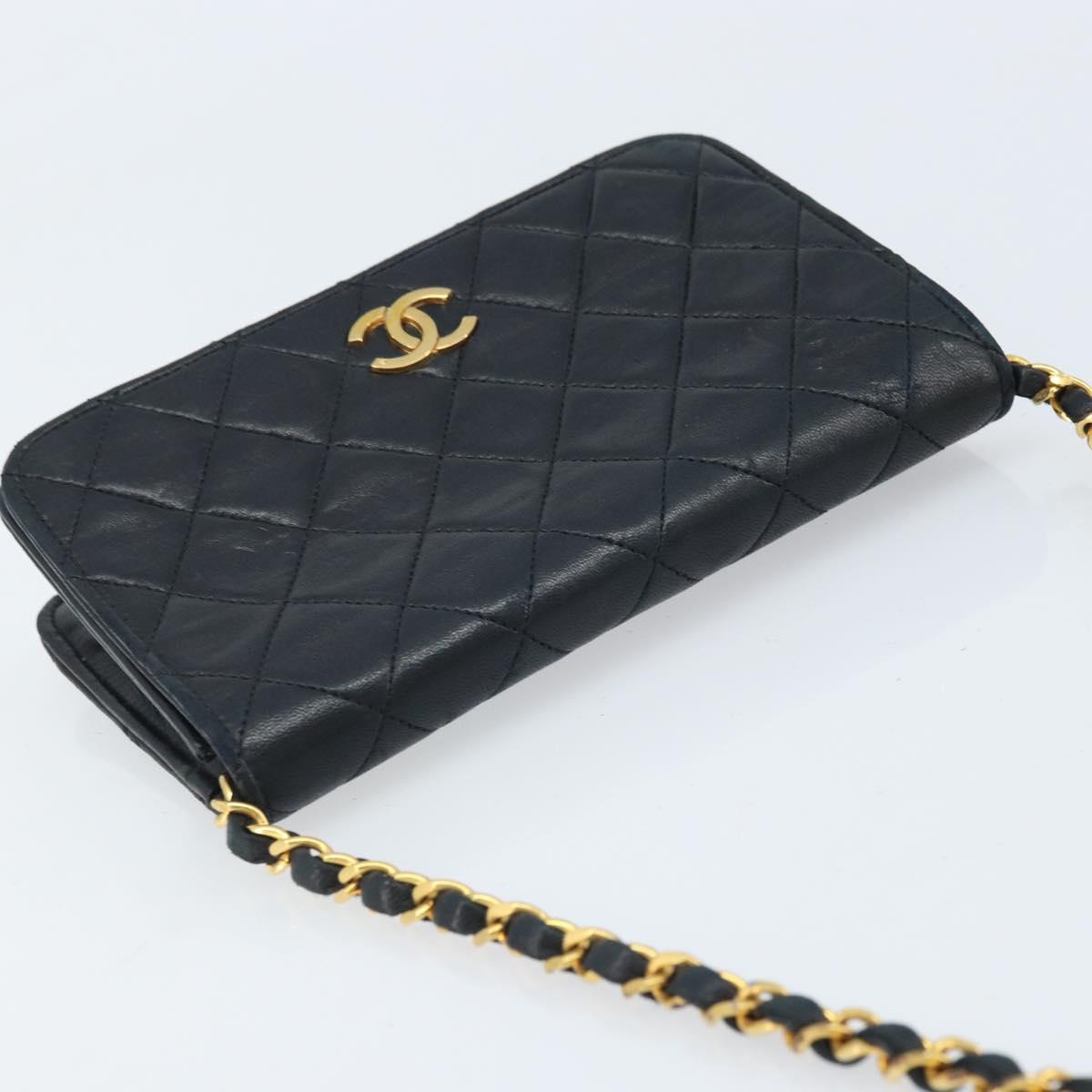 CHANEL Matelasse Chain Shoulder Bag Lamb Skin Black Gold CC Auth ARZ605