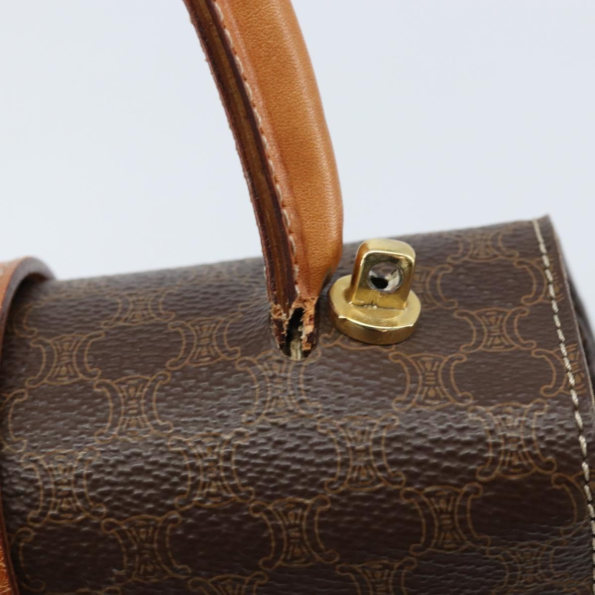 CELINE Macadam Canvas Hand Bag PVC 2way Gold Brown Auth ARZ616A