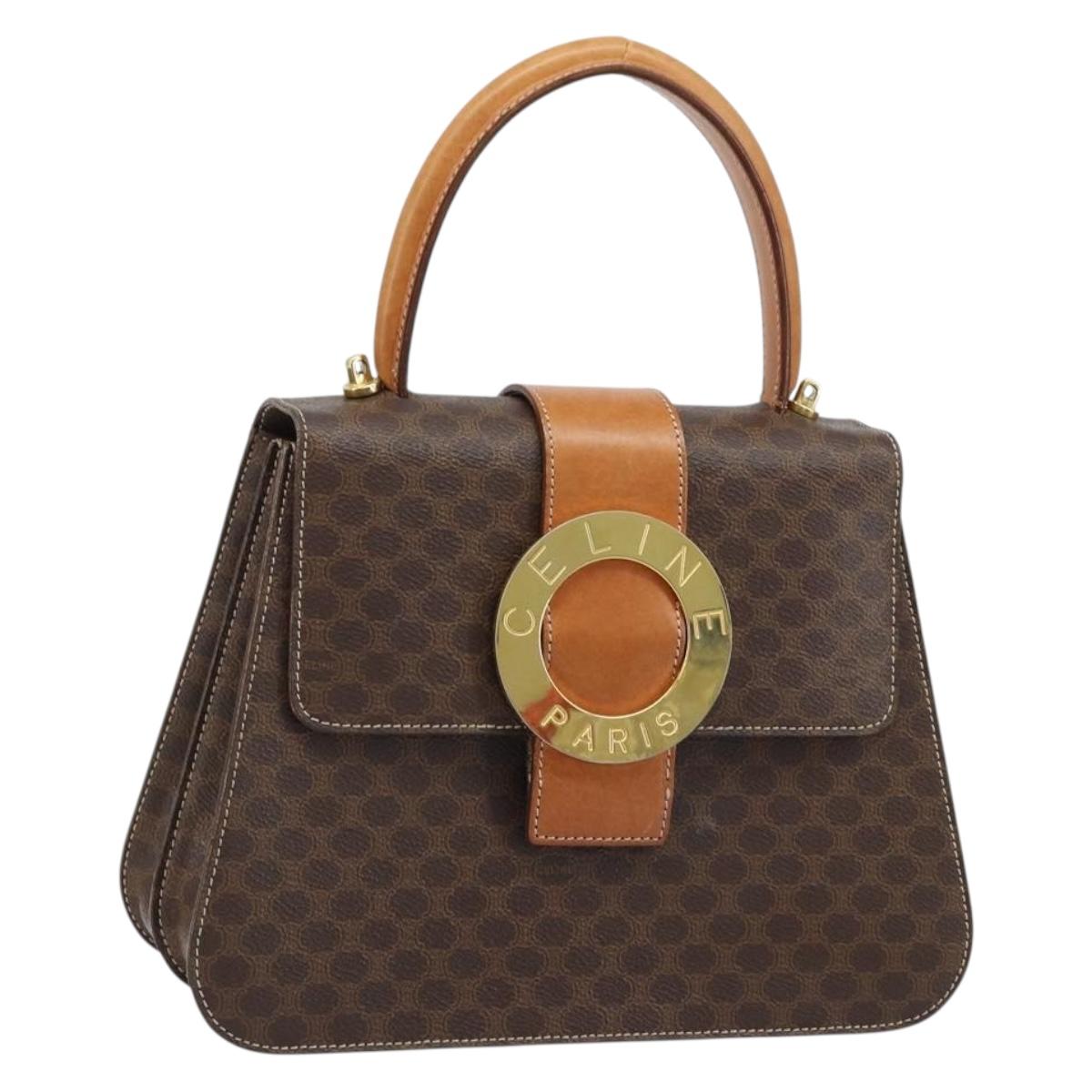 CELINE Macadam Canvas Hand Bag PVC 2way Gold Brown Auth ARZ616A