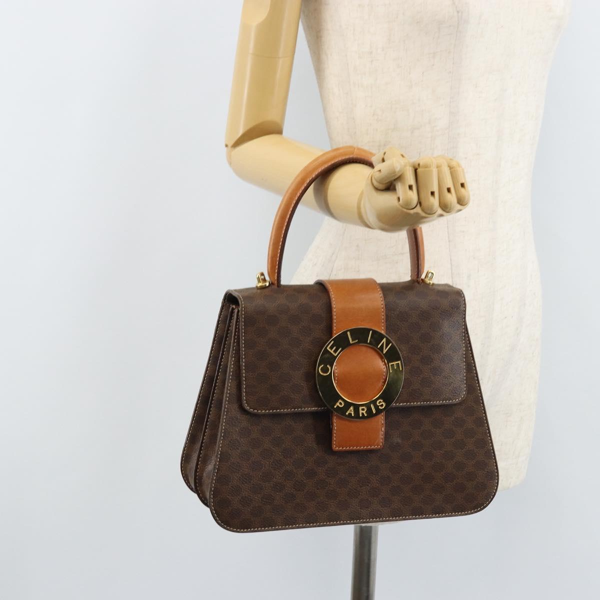 CELINE Macadam Canvas Hand Bag PVC 2way Gold Brown Auth ARZ616A