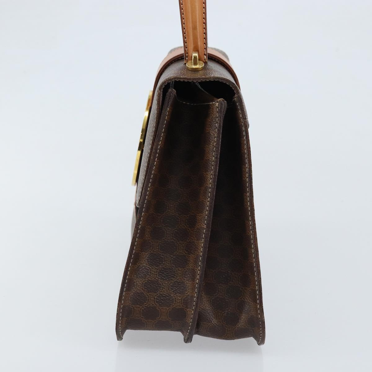 CELINE Macadam Canvas Hand Bag PVC 2way Gold Brown Auth ARZ616A