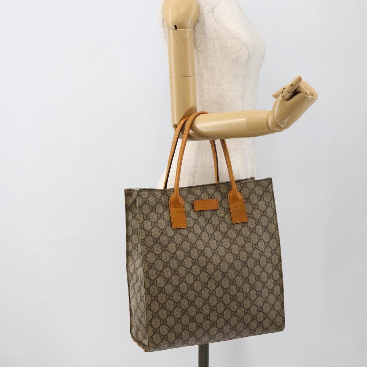 GUCCI GG Supreme Tote Bag PVC Beige Silver 91249 Auth ARZ643A