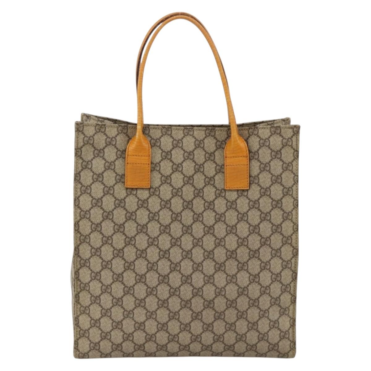 GUCCI GG Supreme Tote Bag PVC Beige Silver 91249 Auth ARZ643A