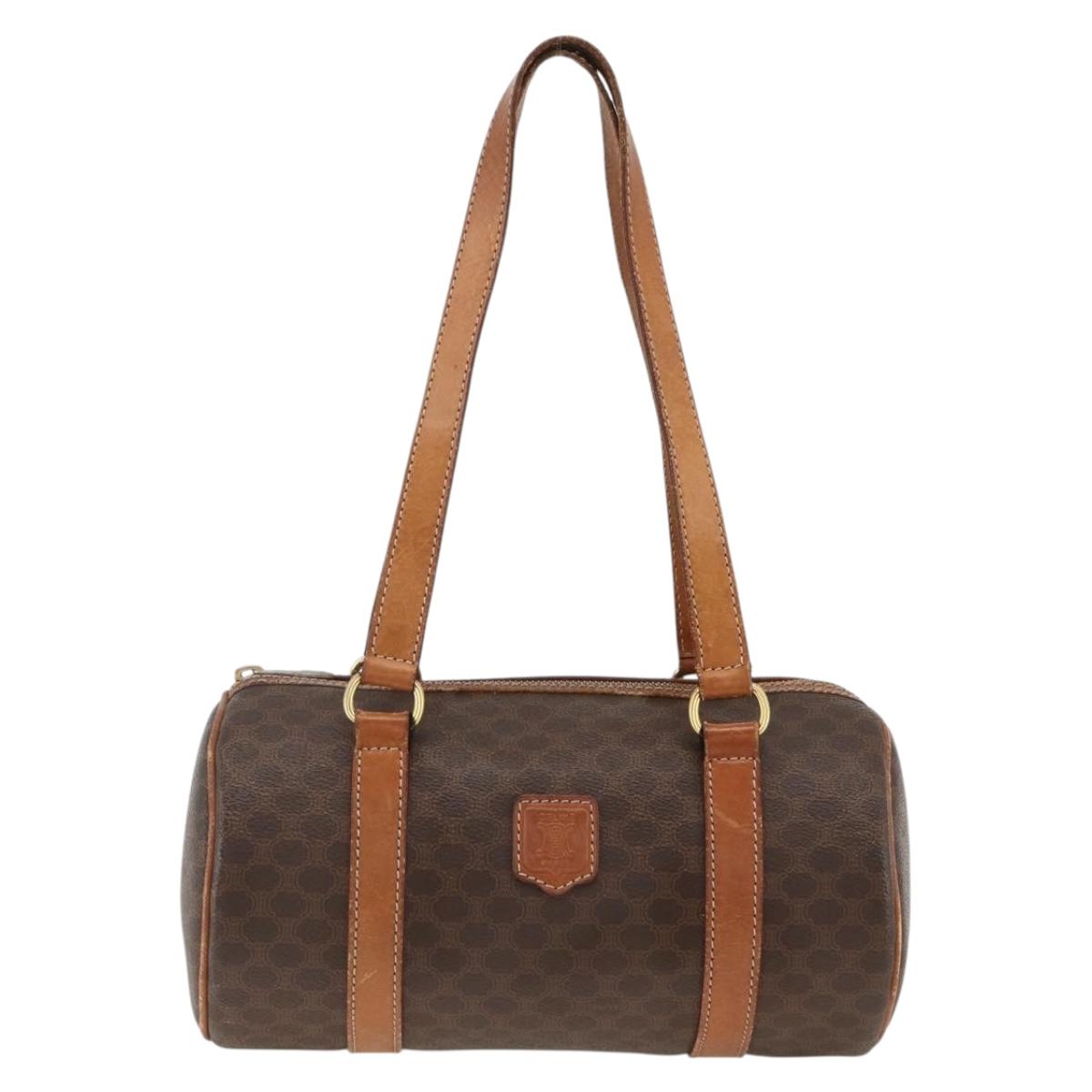 CELINE Macadam Canvas Hand Bag PVC Leather Brown Gold Auth ARZ645