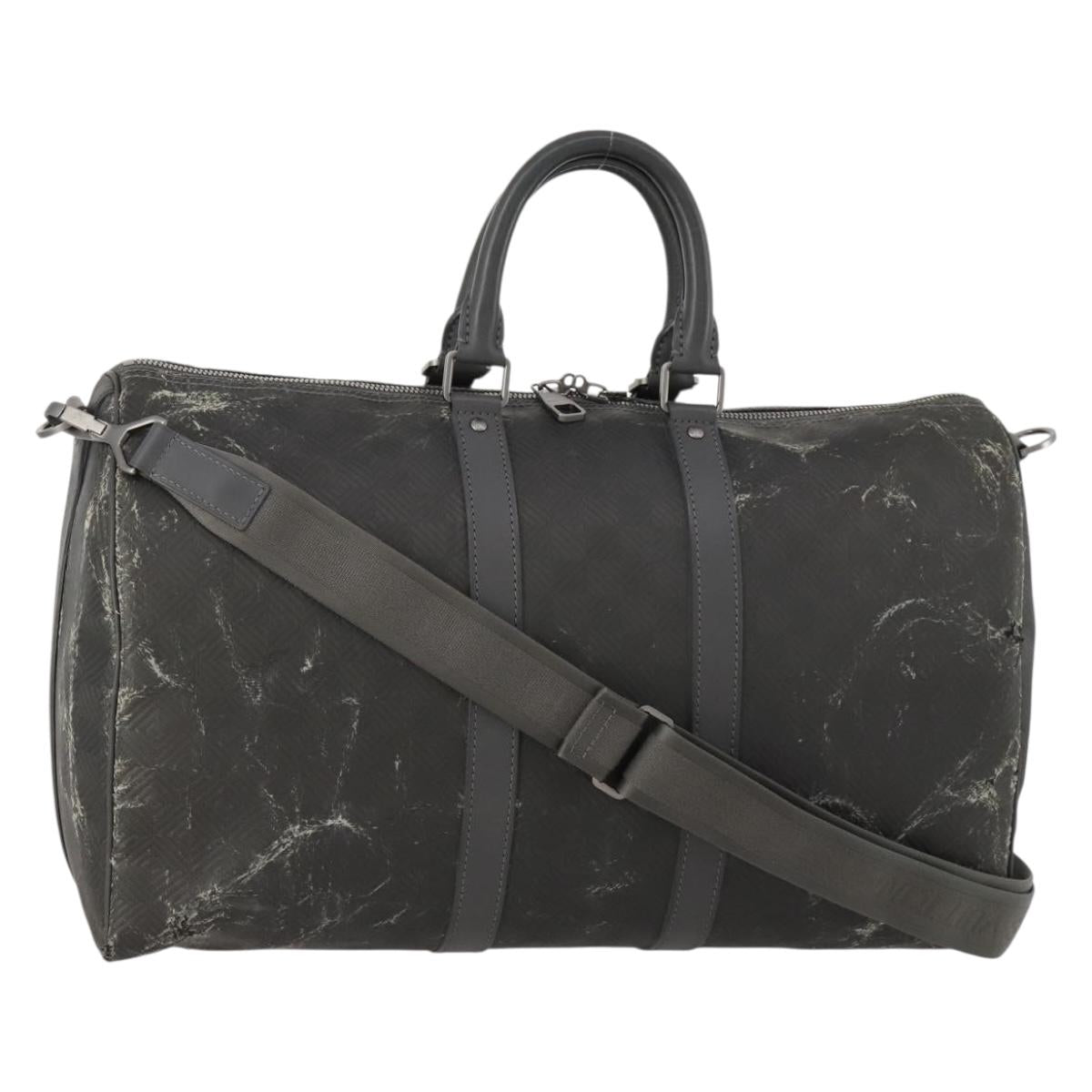 LOUIS VUITTON Damier Carbon Keepall Bandouliere 45 Bag Black N41324 Auth ARZ658
