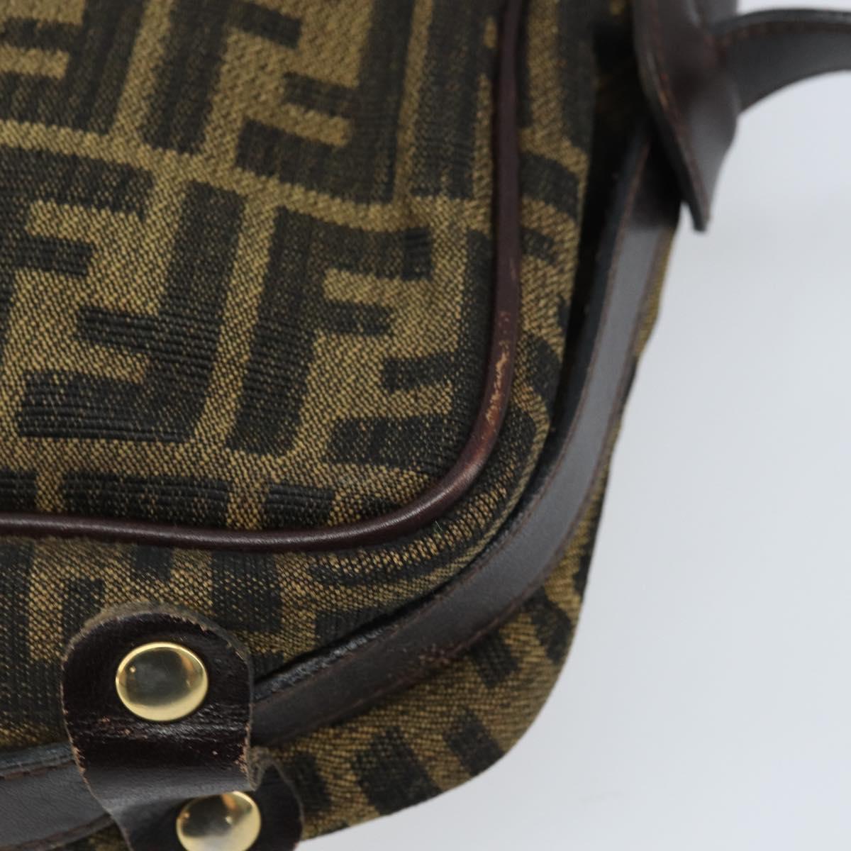 FENDI Zucca Canvas Shoulder Bag Black Brown Auth ARZ659