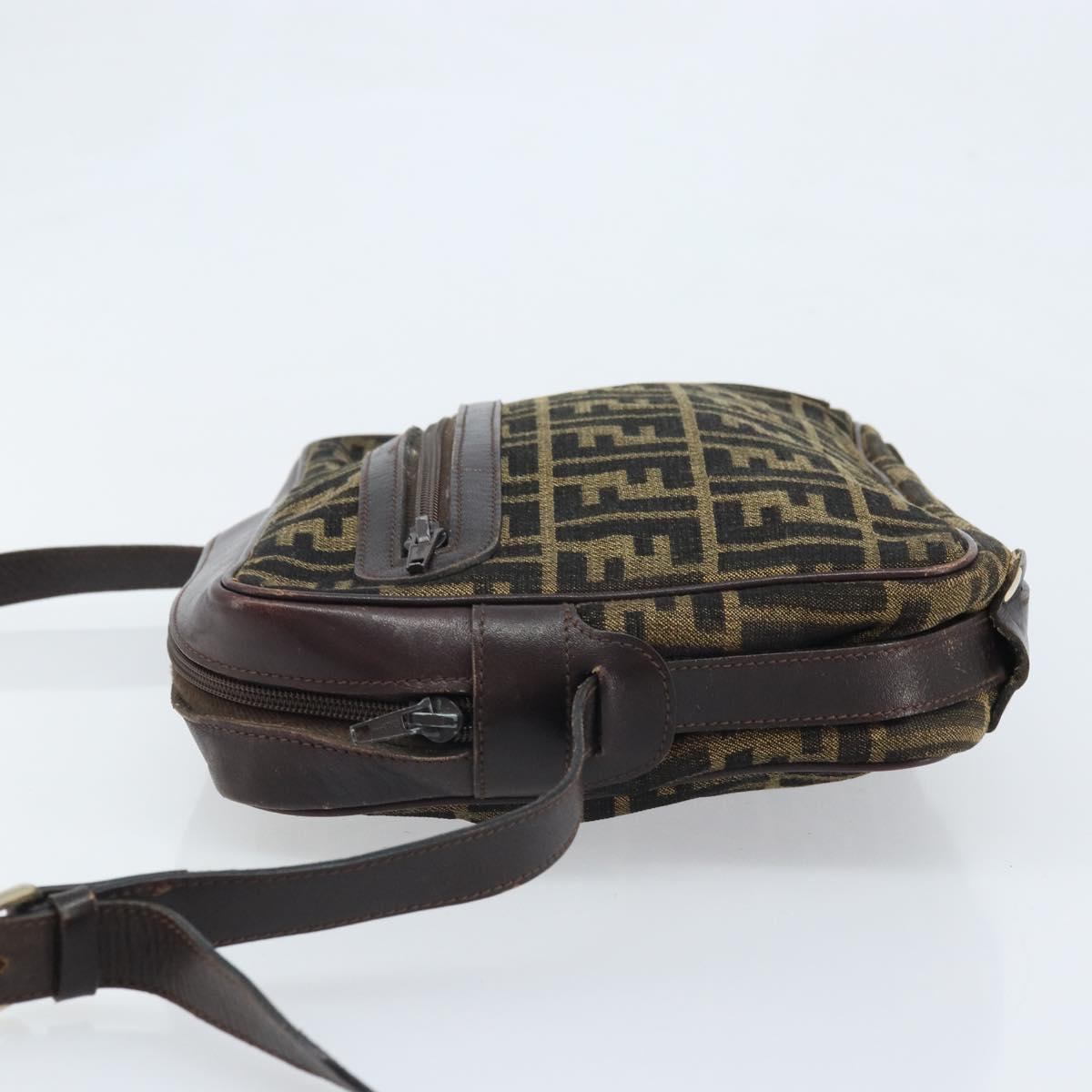 FENDI Zucca Canvas Shoulder Bag Black Brown Auth ARZ659