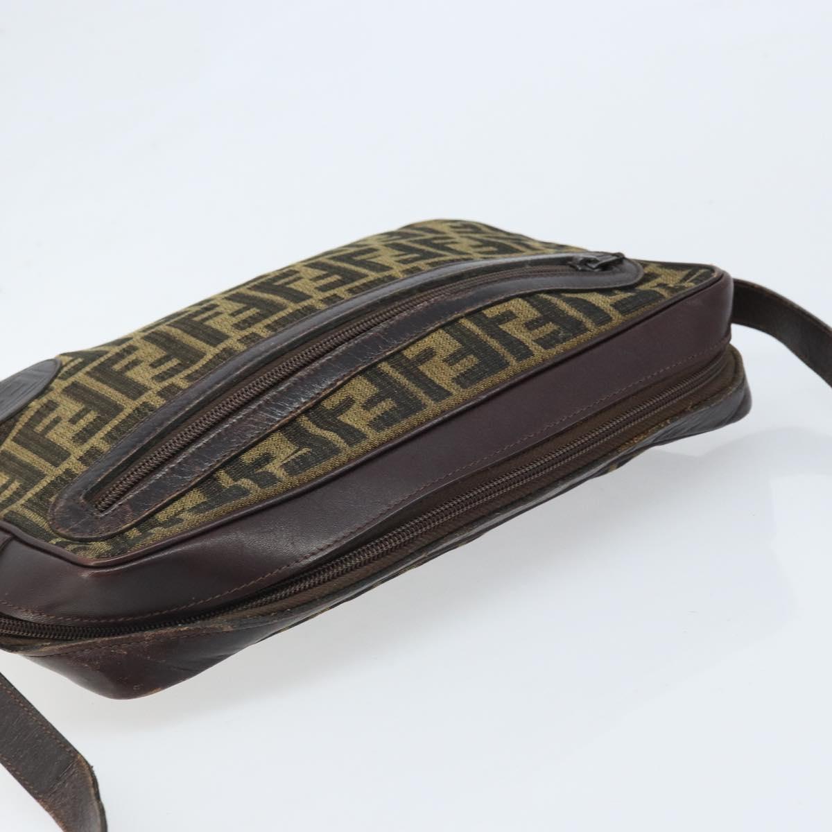 FENDI Zucca Canvas Shoulder Bag Black Brown Auth ARZ659