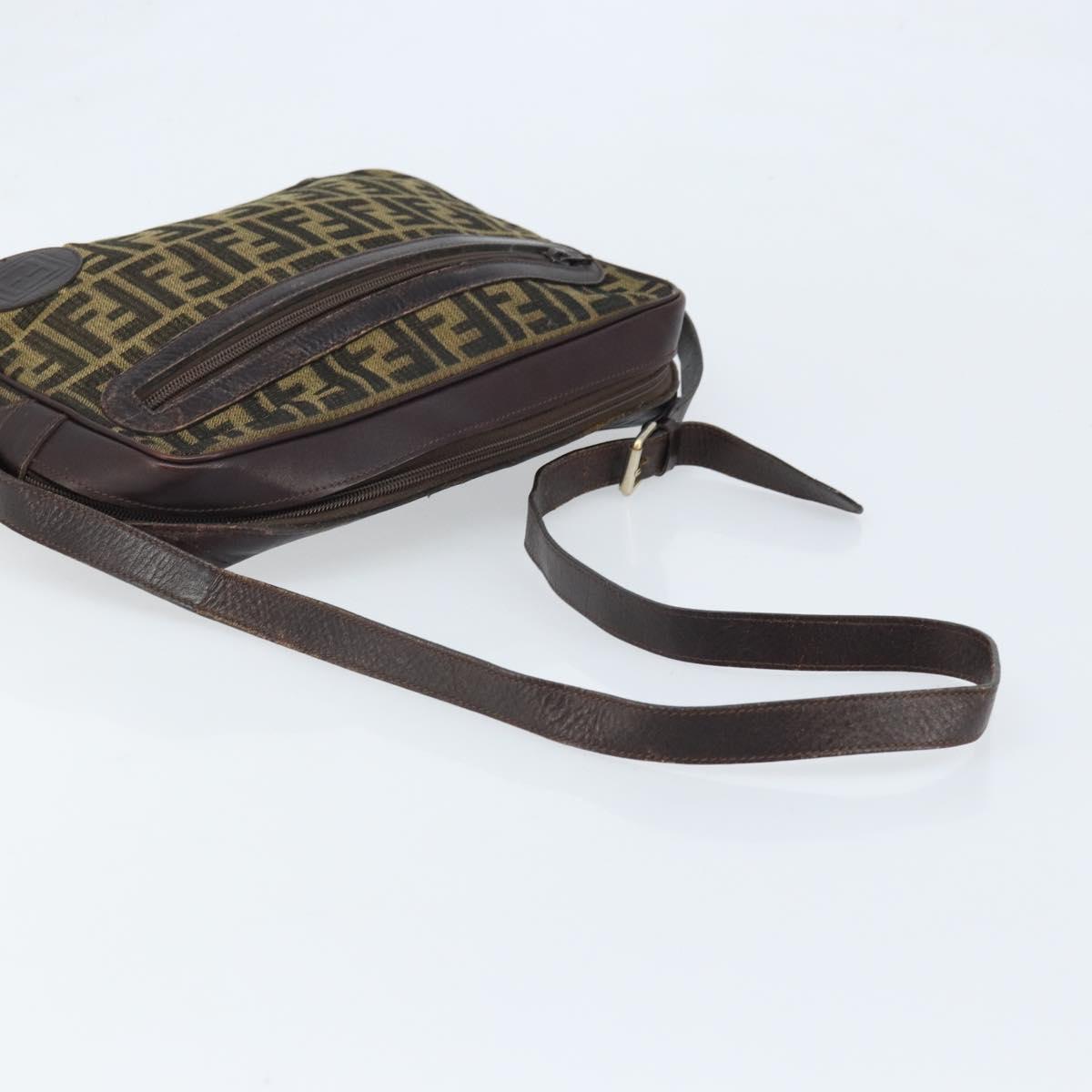 FENDI Zucca Canvas Shoulder Bag Black Brown Auth ARZ659